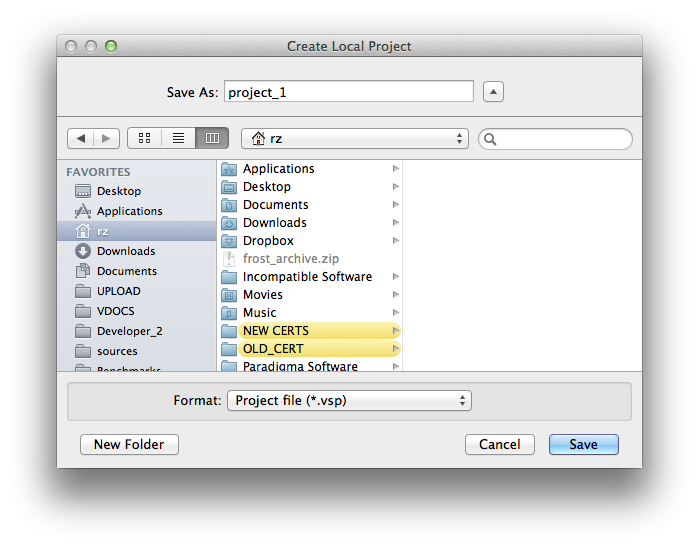 Create Local Project Dialog