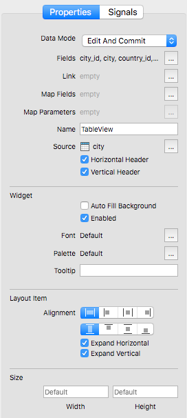 Form Editor - TableView Properties
