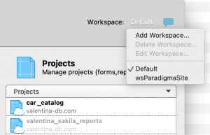 Workspace Pop Up Menu. Use to add, modify or delete a Workspace.